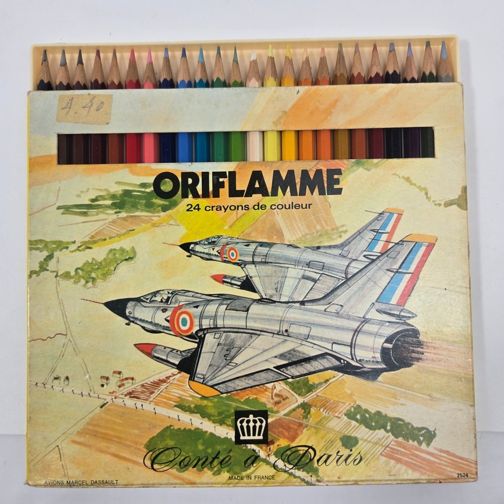 Vintage Conté à Paris Oriflamme Colored Pencils 24 Set Marcel Dassault Jets